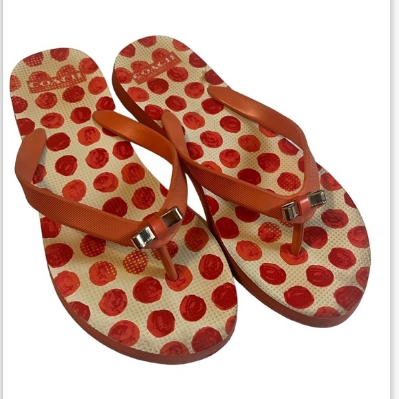 Coach Amel Coral/Orange Sz 7 Polka Dot Thong Flip Flops - Picture 4 of 7